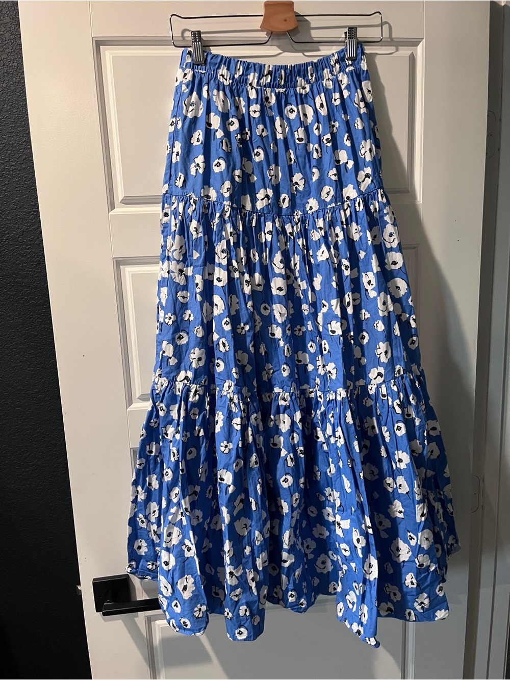 Zara Blue and White Floral Tiered Maxi Skirt